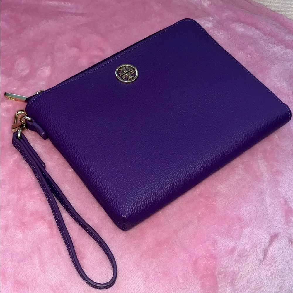 Tory Burch Violet Landon Large Leather Wristlet Clutch NWOT - Picture 6 of 13